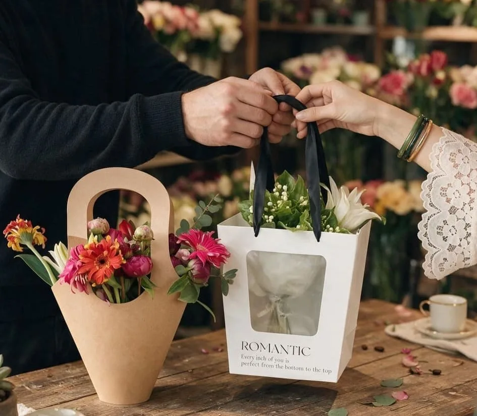 premium custom paper bag enhancing the flower shop experience