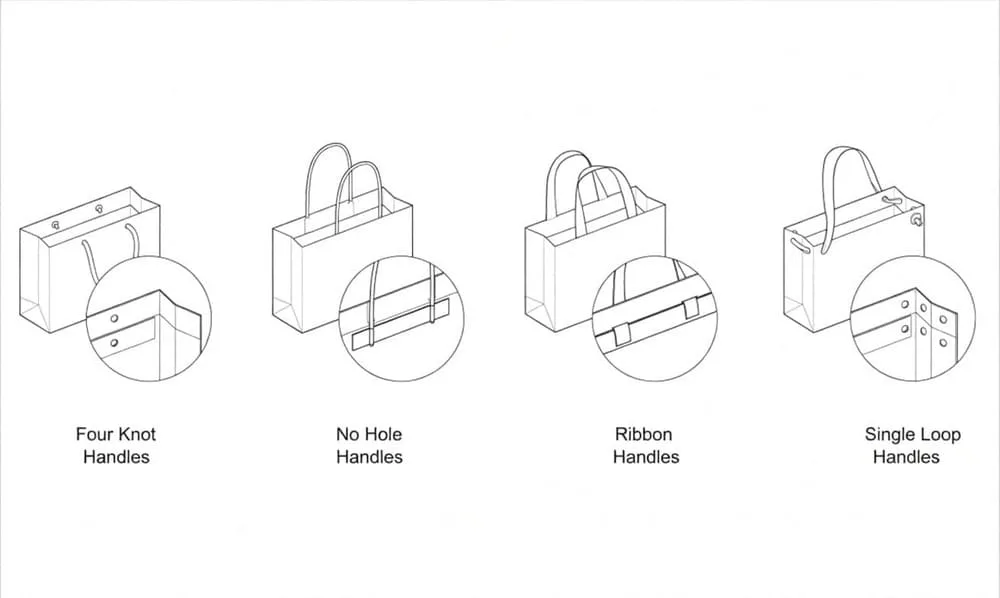 An infographic showing how a reinforced top fold and handle patch distribute weight and prevent tearing on a paper bag.