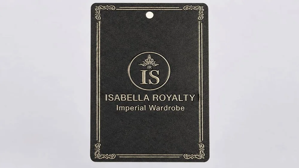 Exquisite custom hang tag with gold foil and embossing for a luxury brand